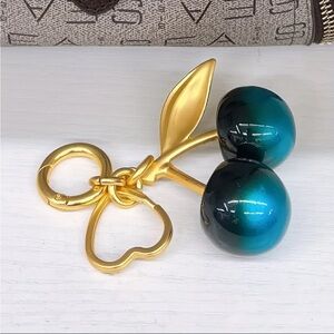 Sparkling Resin Ombré Blue Cherry Blossom Charm Keychain Large Clip Fruit Bag